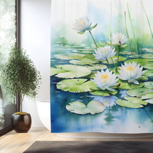 Watercolor Lily Pond Serenity Shower Curtain