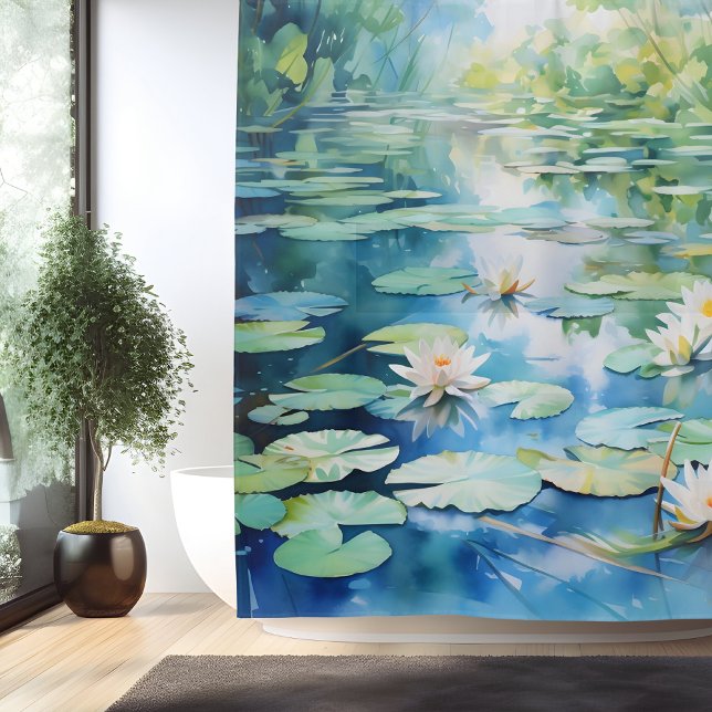 Watercolor Lily Pond Serenity Shower Curtain (Creator Uploaded)