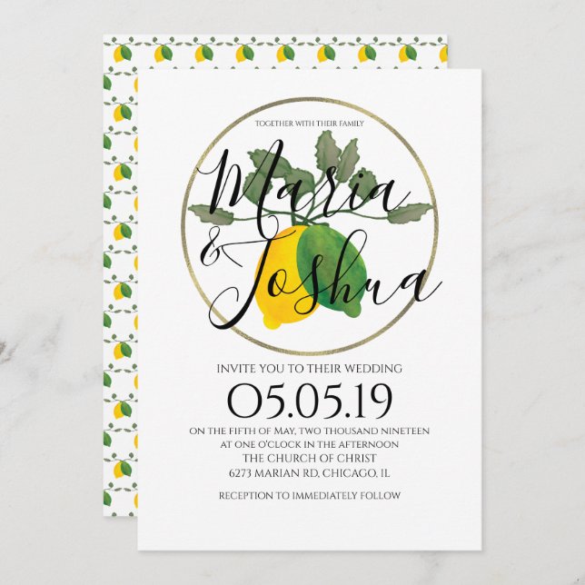 Watercolor Limoncillo Lime Lemon Wedding Invitation (Front/Back)