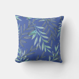 Watercolor Line Drawing Foliage Leaves Plants Cushion