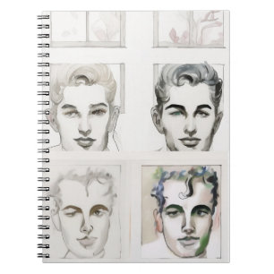 Watercolor line drawing of men notebook
