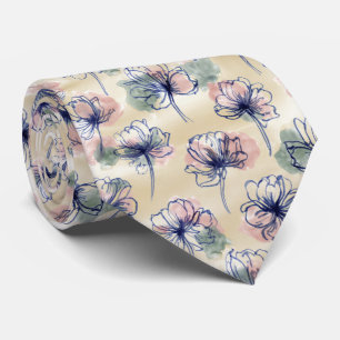 Watercolor Line Floral Pattern Tie