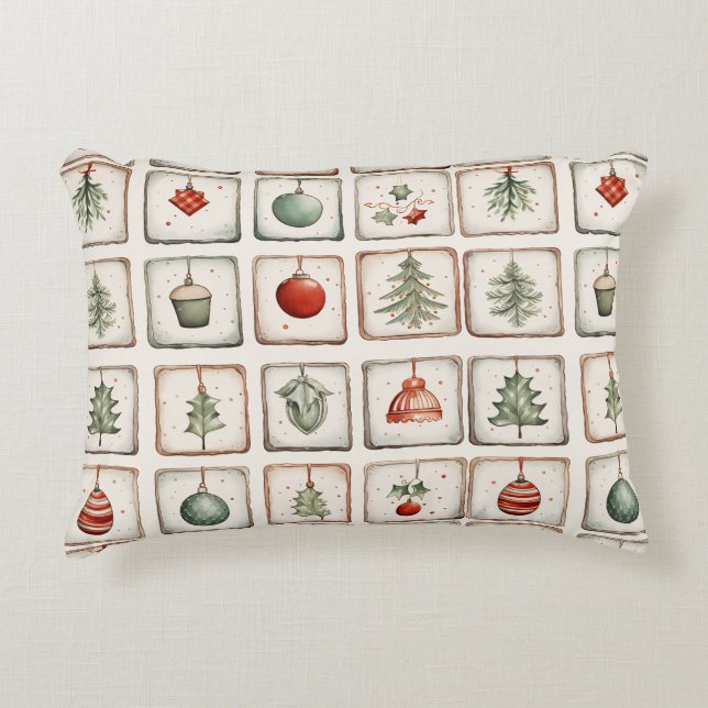 Watercolor Lineart Christmas Pattern Decorative Cushion (Front)