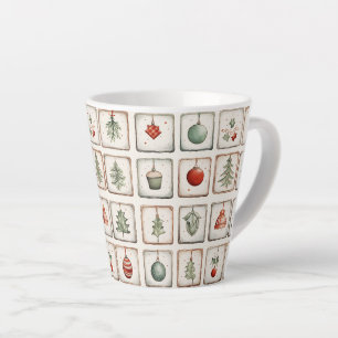 Watercolor Lineart Christmas Pattern Latte Mug