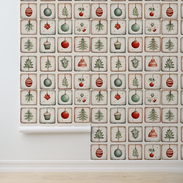 Watercolor Lineart Christmas Pattern Wallpaper (Application)