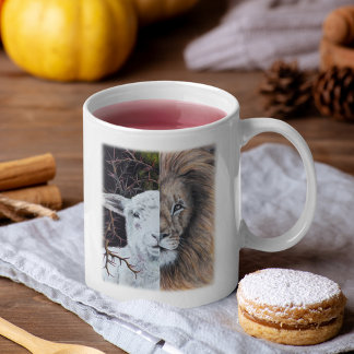 Watercolor lion and lamb mug, customisable  coffee mug