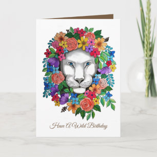 Watercolor Lion And Rainbow Flowers Card