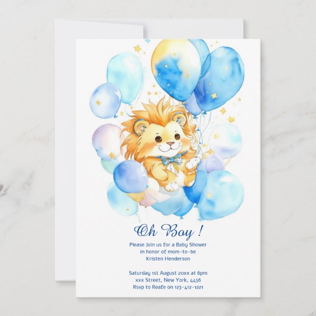 Watercolor Lion Baby Shower Invitation (Front)