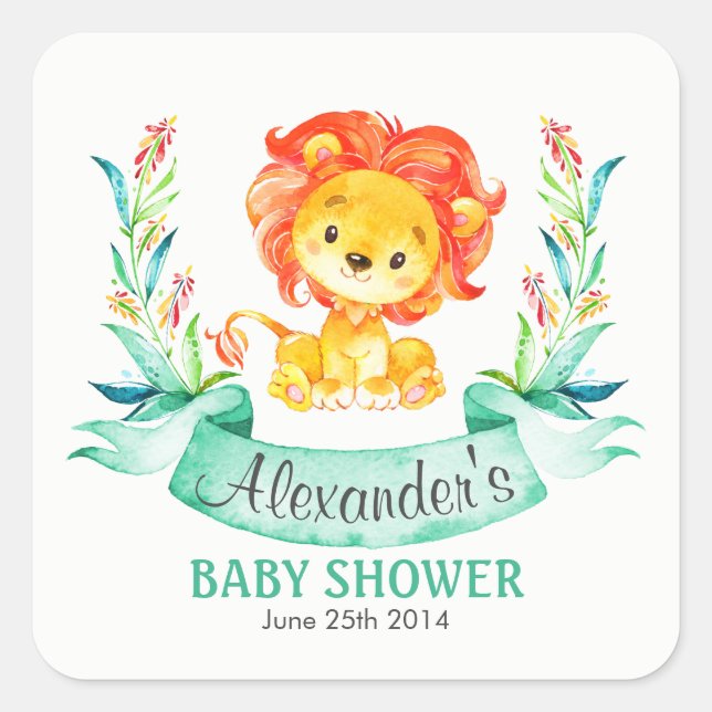 Watercolor Lion Baby Shower Sticker (Front)