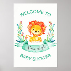 Watercolor Lion Boy Baby Shower Poster