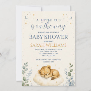 Watercolor Lion Cub Boy Baby Shower Invitation