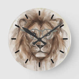 Watercolor Lion Design Round Clock