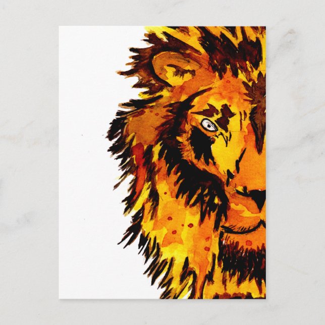 Watercolor Lion Half Face Postcard (Front)