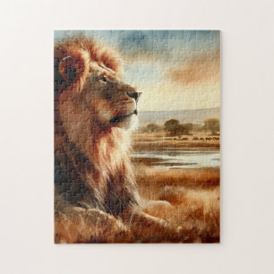 Watercolor Lion on the Savannah   Jigsaw Puzzle