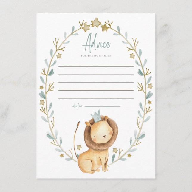 Watercolor Lion Prince Baby Shower Mum Advice Card (Front)