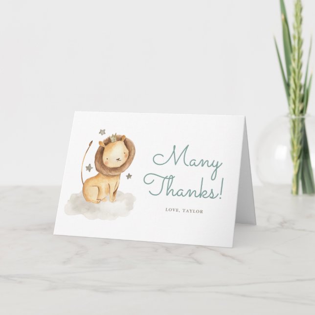 Watercolor Lion Prince Birthday Thank You Card (Front)