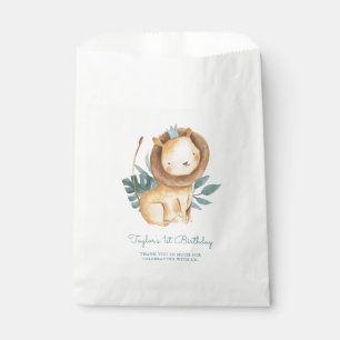 Watercolor Lion Prince Tropical Leaves Birthday Favour Bag