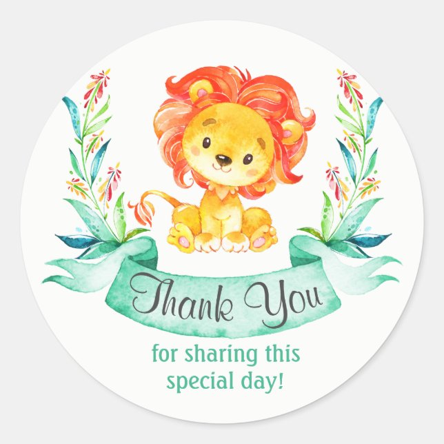 Watercolor Lion Thank You Classic Round Sticker (Front)
