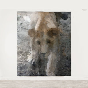 Watercolor Lioness Tapestry