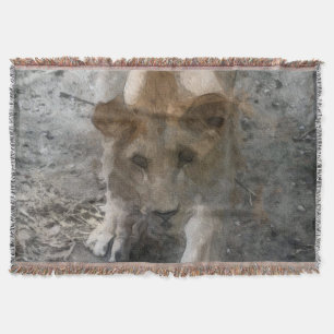 Watercolor Lioness Throw Blanket