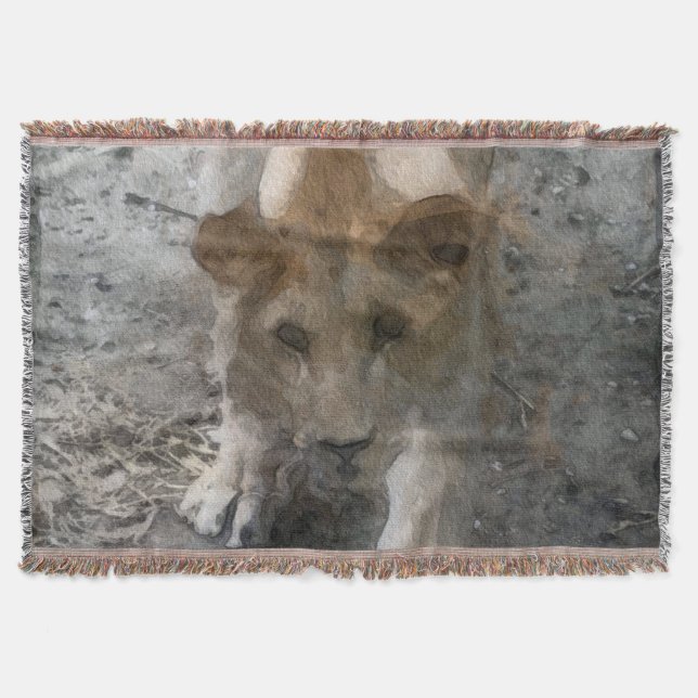 Watercolor Lioness Throw Blanket (Front)
