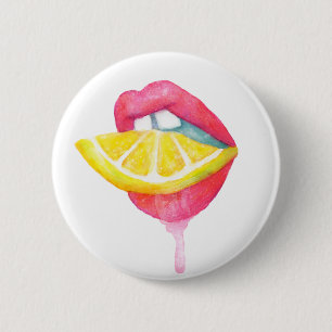Watercolor Lip & Lemon Button