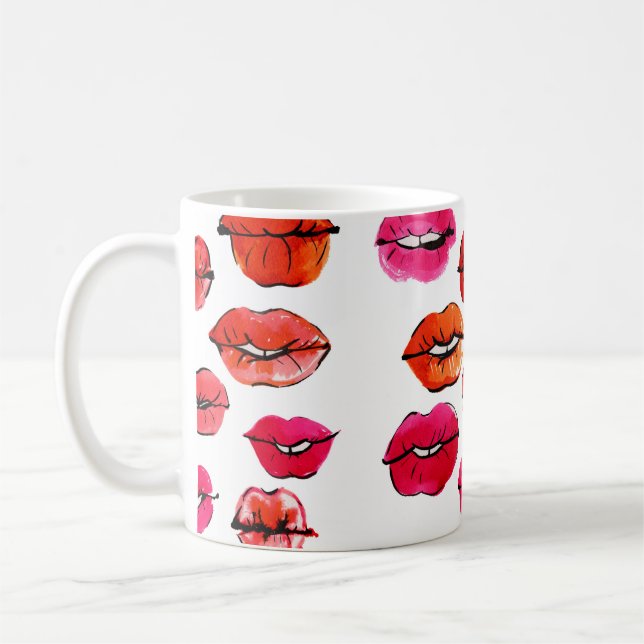 Watercolor lips pattern coffee mug (Left)