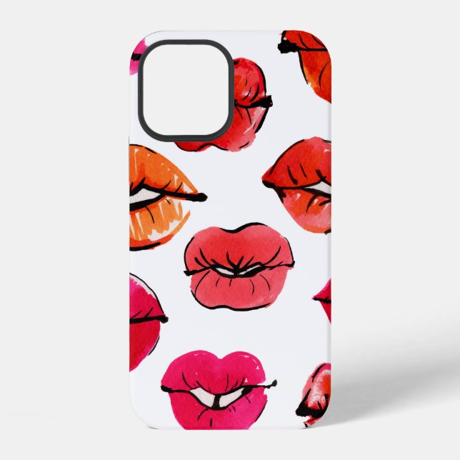 Watercolor lips pattern iPhone case (Back)