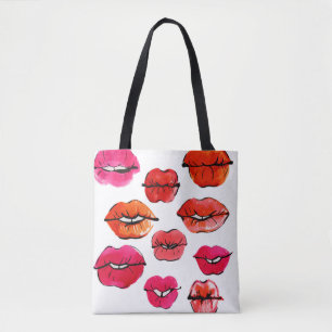 Watercolor lips pattern tote bag