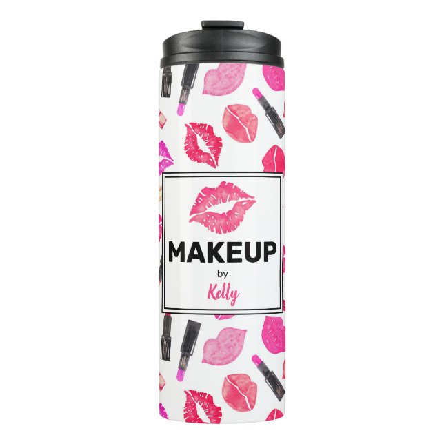 Watercolor Lipstick Makeup Artist Personalised Thermal Tumbler (Front)