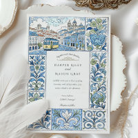 Watercolor Lisbon Hand-Painted Azulejos Wedding