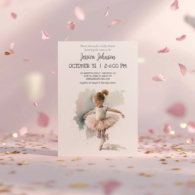 Watercolor Little Ballerina Baby Shower Invitation (Creator Uploaded)