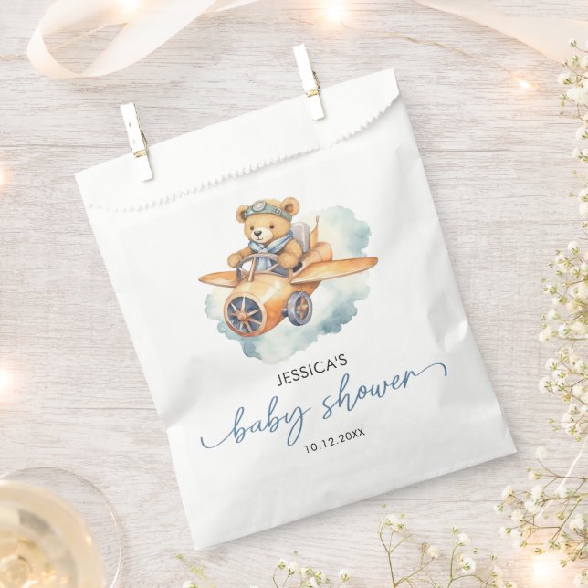 Watercolor Little Bear Baby Shower Boy Favour Bag (Clipped)