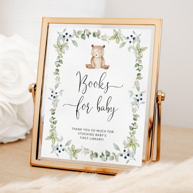 Watercolor little bear, eucalyptus books for baby poster (Creator Uploaded)