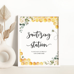 Watercolor Little bee Sanitising Station Poster