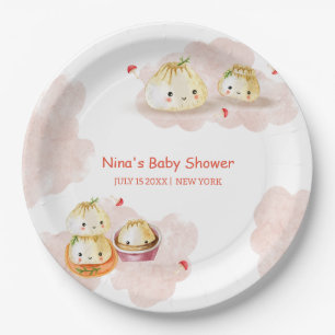 Watercolor Little Dumpling Mushroom Baby Shower  Paper Plate