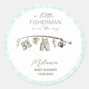 Watercolor Little Fisherman  baby shower Classic Round Sticker