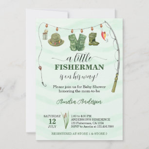 Watercolor Little Fisherman Fishing Baby Shower Invitation