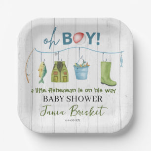 Watercolor Little Fisherman on the Way Baby Shower Paper Plate