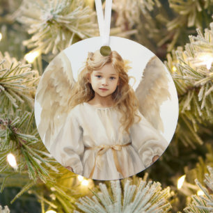 Watercolor Little Girl Angel Metal Tree Decoration