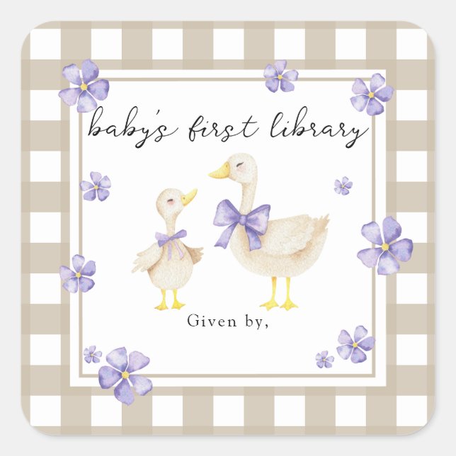 Watercolor Little Goose Baby's first library Square Sticker (Front)