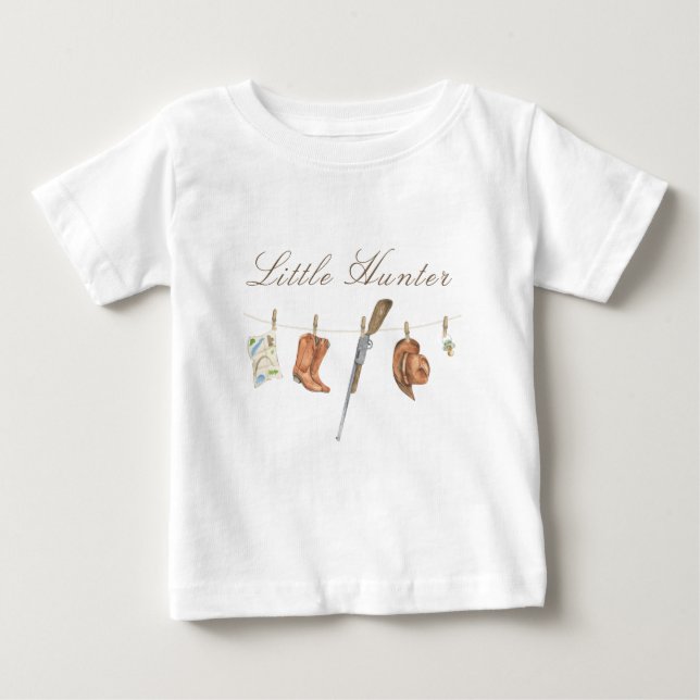 Watercolor Little Hunter Baby Shower T-Shirt (Front)