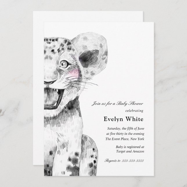 Watercolor Little Lion | Baby Shower invitation (Front/Back)