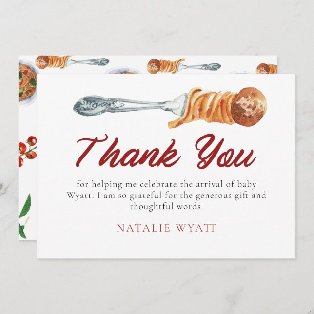 Watercolor Little Meatball Italian Thank You Card (Front/Back)
