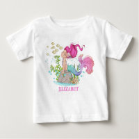 Watercolor Little Mermaid Birthday Baby T-Shirt