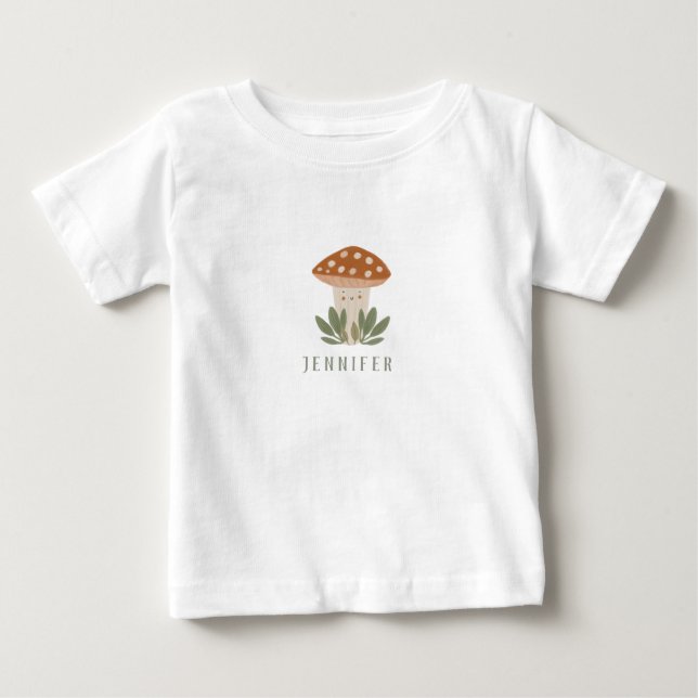 Watercolor Little mushroom name  Baby Bodysuit (Front)