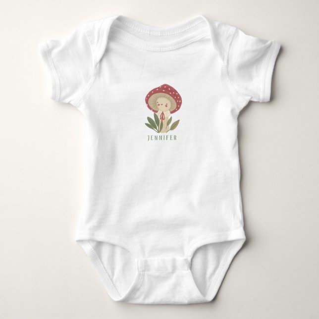 Watercolor Little mushroom name  Baby Bodysuit (Front)