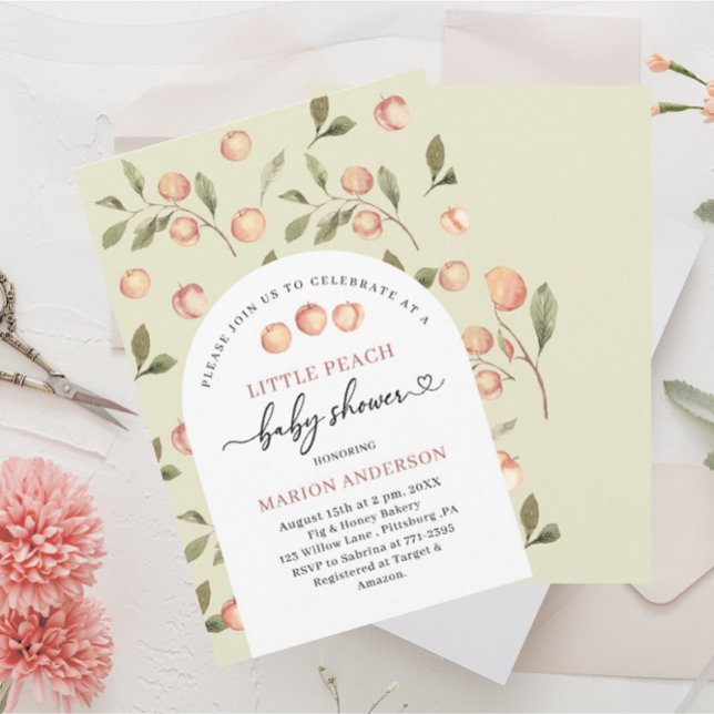 Watercolor Little Peach Baby shower  InvInvitation Invitation (Creator Uploaded)