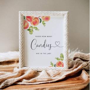 Watercolor little peach guess how many candies poster