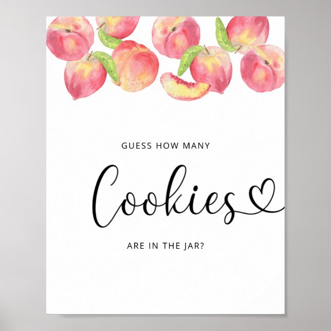 Watercolor little peach guess how many cookies poster (Front)